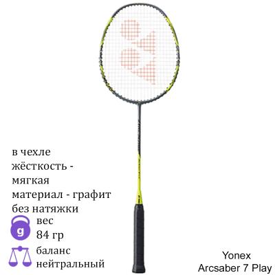 Бадминтонная ракетка Yonex Arcsaber 7 Play Gray/Yellow