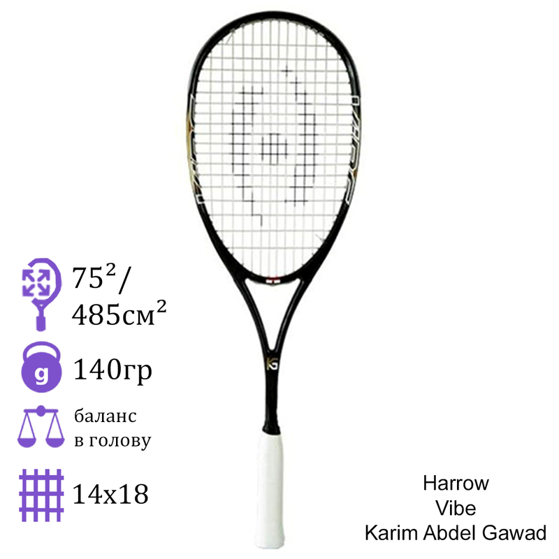 Ракетка для сквоша Harrow Vibe Custom Karim Abdel Gawad (Black/Vegas)